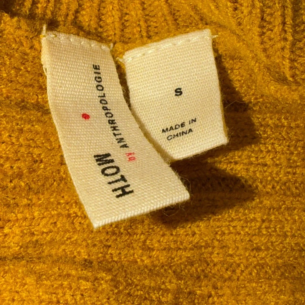 Anthropologie Moth Mustard Yellow Ribbed Cowl Neck High-Low Sweater Small Soft‎